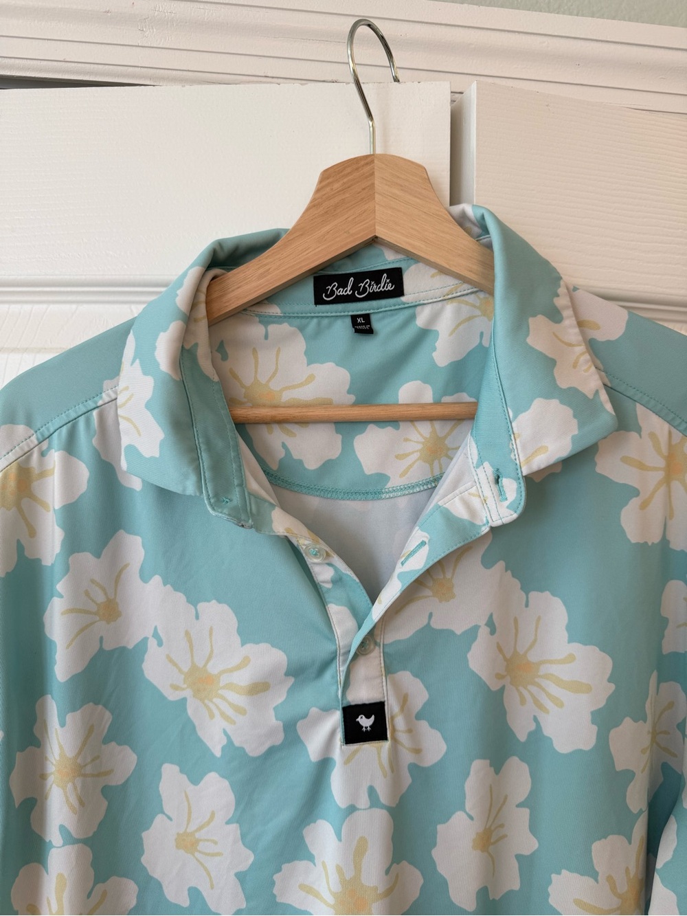 Bad Birdie Men's Floral Golf Polo Shirt Blue Performance
Short Sleeve - Picture 3 of 6